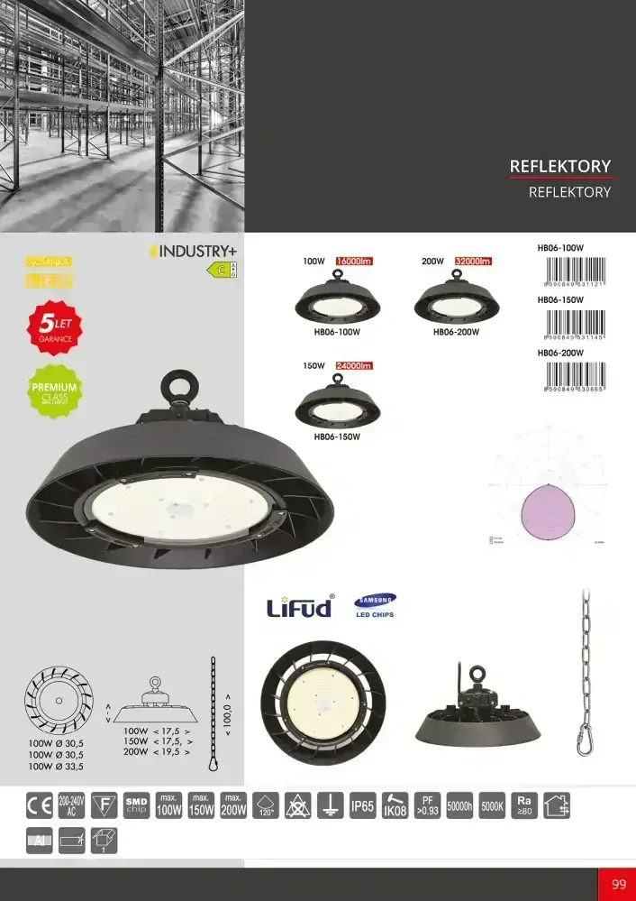 Profesionální průmyslové LED světlo ECOLITE HB06 200W 32000lm INDUSTRY+ 