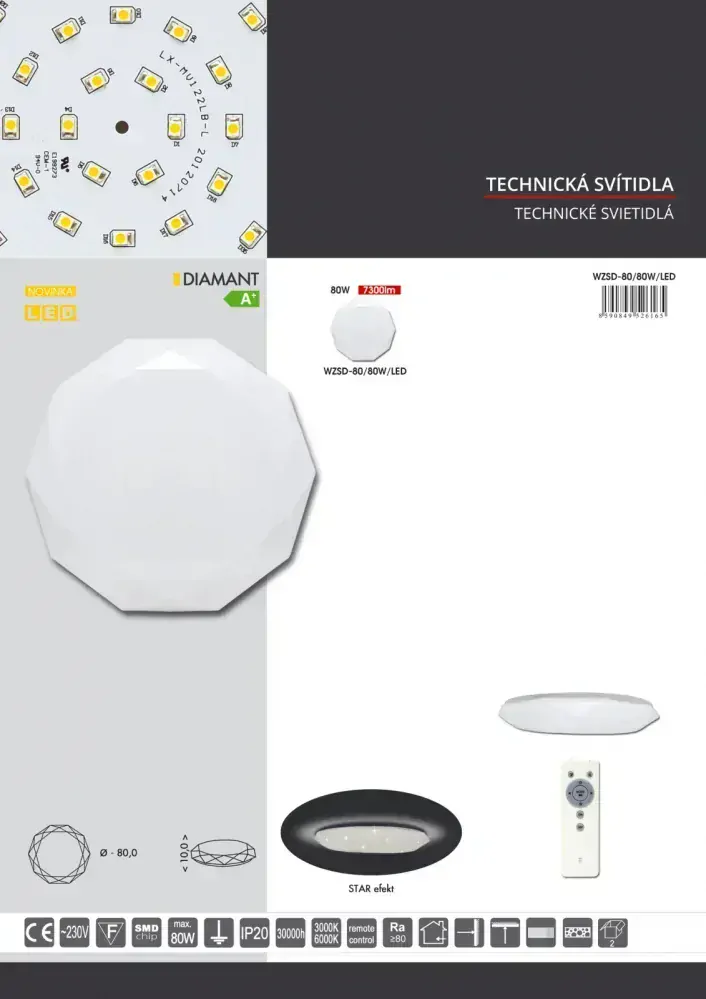 LED stmívatelné stropní svítidlo ECOLITE DIAMANT 80W s dálkovým ovladačem 