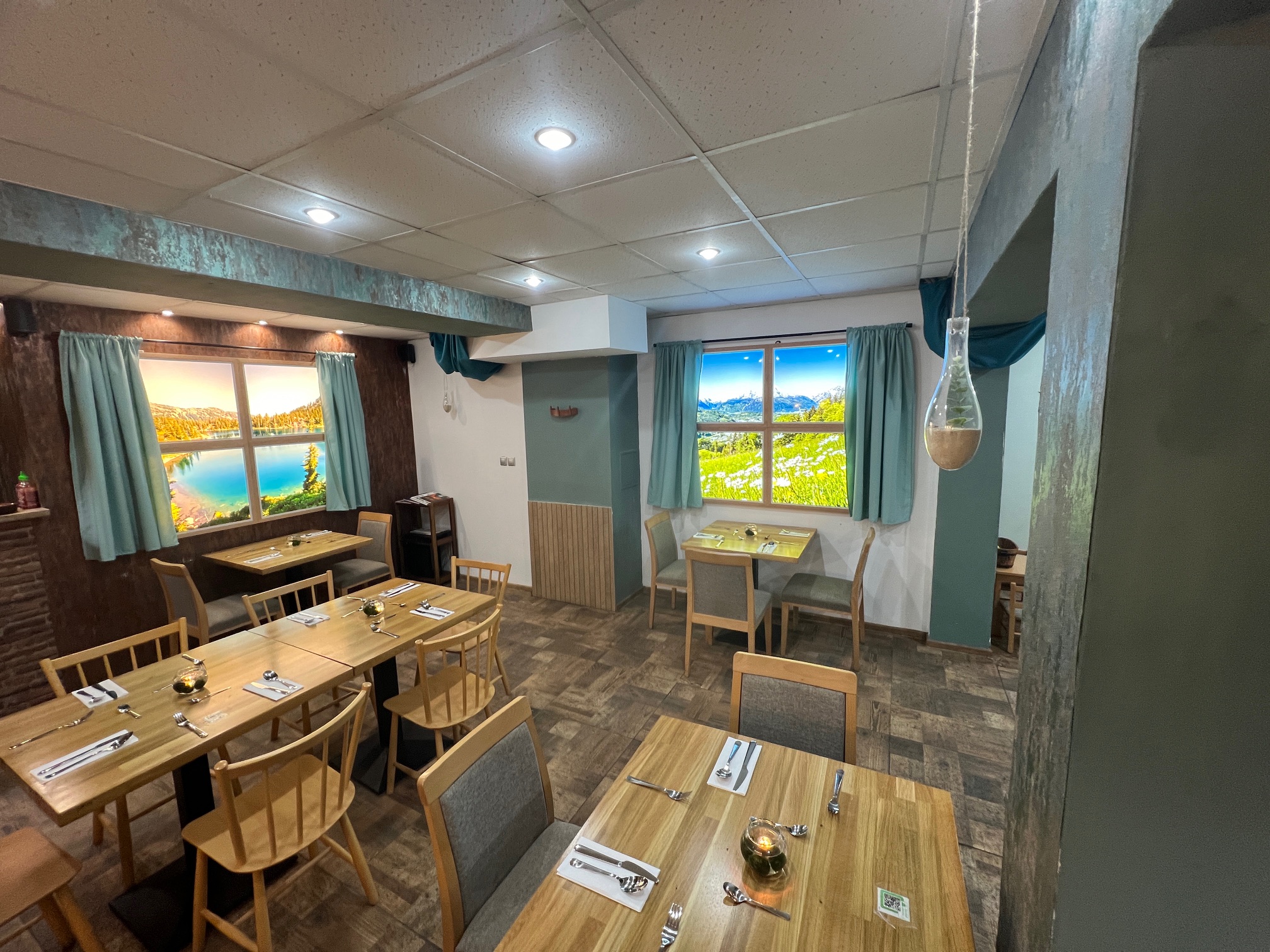 Dekorativní LED svítidlo - falešné okno - sada 4 LED panelů v dřevěném rámu - stmívatelné